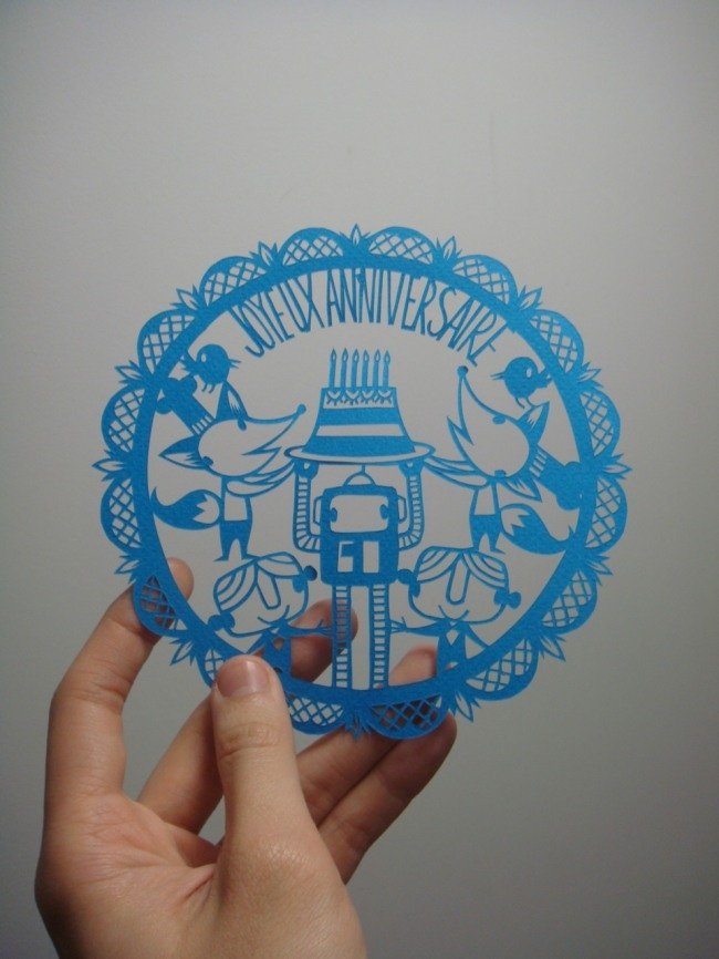 JT Yean laser cut paper card Joyeux Anniversaire